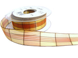 25mm Browns & Honey Silk and Sheer Check Ribbon