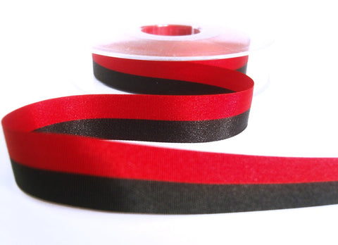 16mm Red & Black Bold Stripe Polyester Taffeta Ribbon by Berisfords
