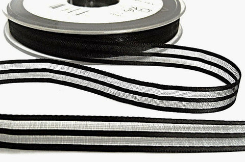 10mm Black Satin & Sheer Striped Ribbon by Berisfords
