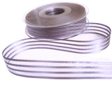15mm Mauve Grey Satin & Sheer Striped Ribbon by Berisfords