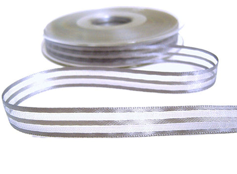 10mm Mauve Grey Satin & Sheer Striped Ribbon by Berisfords