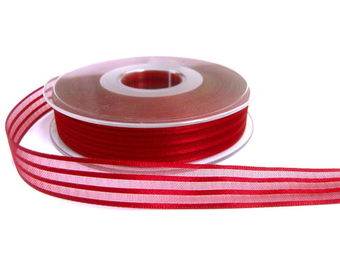 15mm Scarlet Berry Satin & Sheer Striped Ribbon by Berisfords