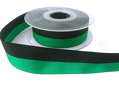 27mm Black & Green Bold Stripe Polyester Taffeta Ribbon