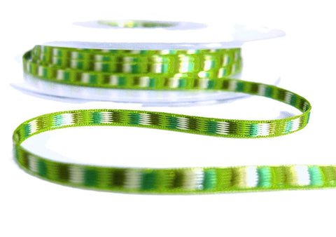 3mm Greens, Brown & White Banded Silk Ribbon - Berisfords Ribbons