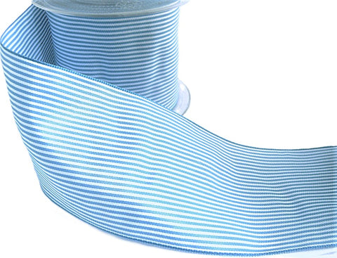 70mm Blue & White Pencil Stripe Polyester Taffeta Ribbon | Berisfords