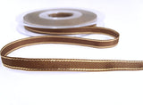 7mm Brown Polyester Ribbon with Metallic Gold Stripes
