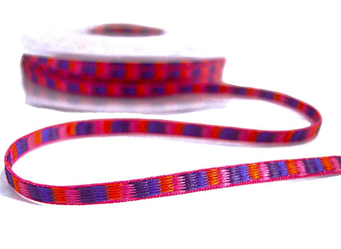 3mm Plum, Orange, Pink & Royal Blue Woven Silk Ribbon