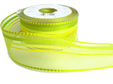 40mm Lime Greens & Yellow Sheer and Striped Ribbon, Banded Silk