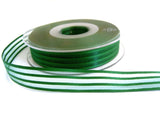 15mm Bottle Green Satin & Sheer Stripe Ribbon by Berisfords