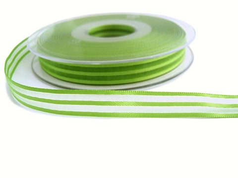 10mm Lime Green Satin & Sheer Striped Ribbon by Berisfords