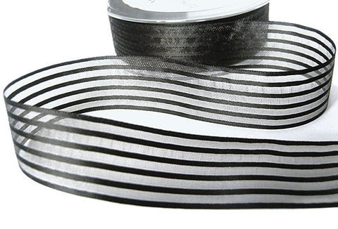 25mm Charcoal Black Satin & Sheer Striped Ribbon by Berisfords