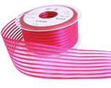 40mm Shocking Pink Satin & Sheer Organza Striped Ribbon | Berisfords
