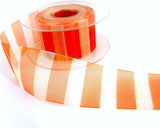40mm Orange & White Banded Bold Stripe Sheer Ribbon | Berisfords