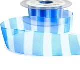 25mm Blue & White Banded Bold Stripe Sheer Ribbon | Berisfords