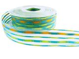 25mm Blue, Lime and Marigold Silk & Sheer Stripe Ribbon