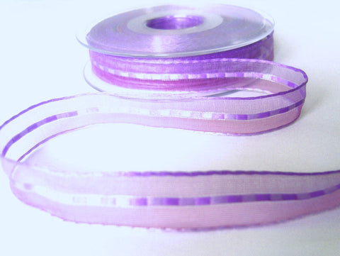 15mm Purples Sheer Ribbon with Silk Borders and Banded Centre