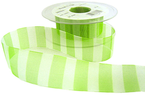 25mm Green & White Bold Stripe Sheer Organza Ribbon | Berisfords