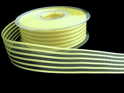 25mm Primrose Satin & Sheer Striped Organza Ribbon | Berisfords