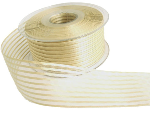 40mm Cream Satin & Sheer Organza Stripe Ribbon | Berisfords