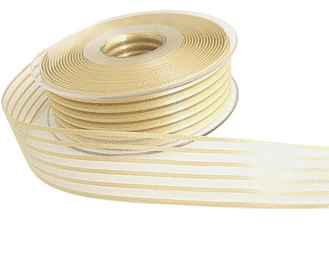 25mm Cream Satin & Sheer Organza Stripe Ribbon | Berisfords