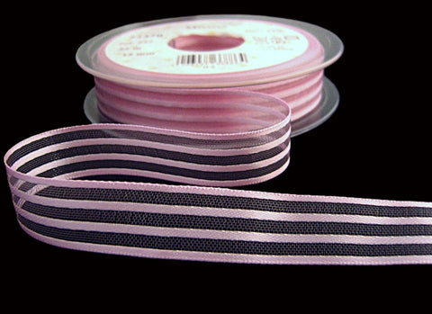 15mm Pale Rose Pink Satin & Sheer Organza Stripe Ribbon | Berisfords