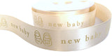 25mm Cream Printed Satin "new baby" Ribbon by Berisfords