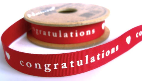 15mm Red Printed Grosgrain Ribbon by Berisfords. congratulations
