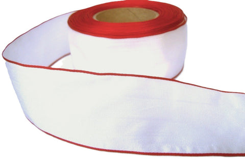 43mm White Polyester Ribbon with Red Borders
