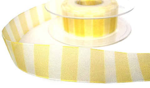 25mm Yellow & White Banded Bold Stripe Sheer Ribbon | Berisfords