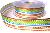 25mm Multi Colour Wire Edge Taffeta Ribbon | Stripes & Dots Print