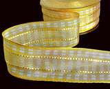 40mm Jasmine Yellow-White Banded Gingham Ribbon by Berisfords