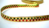 10mm Gold, Green and Red Metallic Woven Ribbon