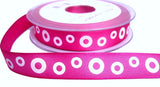 16mm Fuchsia & White Wire Edge Taffeta Circle Rings Print Ribbon