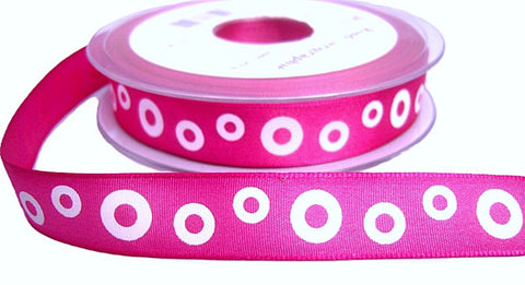 16mm Fuchsia & White Wire Edge Taffeta Circle Rings Print Ribbon