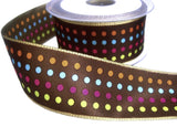 40mm Brown-Multi  Metallic Edge Wired Spotty Print Taffeta Ribbon