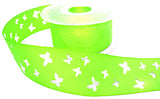 40mm Fluorescent Green Butterfly Punch Wire Edge Taffeta Ribbon