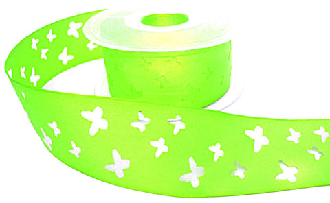 40mm Fluorescent Green Butterfly Punch Wire Edge Taffeta Ribbon