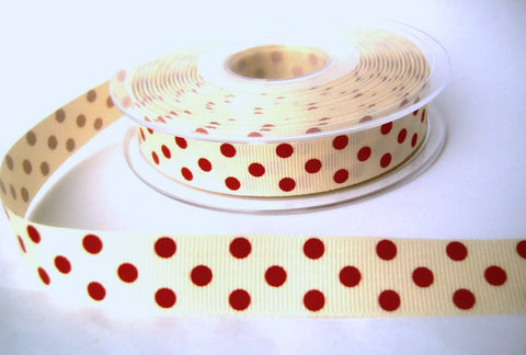 R8403 16mm Cream and Red Polka Spot Grosgrain Ribbon by Berisfords