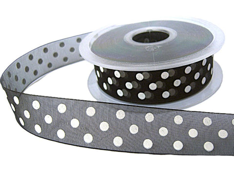 24mm Black & White Polka Dot Sheer Organza Ribbon | Berisfords
