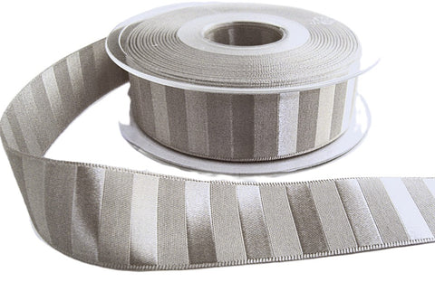 R8626 25mm Silver Grey Banded Satin Tiger Stripe Ribbon by Berisfords