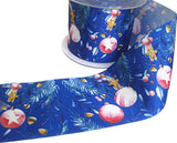70mm Blue-Multi Christmas Print Grosgrain Ribbon | Berisfords