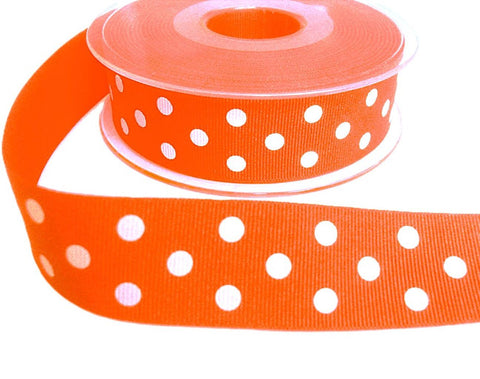26mm Fluorescent Orange Polka Dot Spotty Grosgrain Ribbon | Berisfords