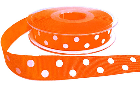 16mm Fluorescent Orange Polka Dot Spotty Grosgrain Ribbon | Berisfords