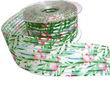 40mm Festive Berry Print Organza & Satin Striped Ribbon | Berisfords
