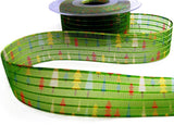 25mm Festive Tree Print Red Satin & Organza Stripe Ribbon | Berisfords