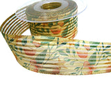 40mm Metallic & Sheer Stripe Festive Berries Print Ribbon | Berisfords