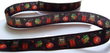 R8674 15mm Charcoal-Mixed Christmas Printed Taffeta Ribbon by Berisfords