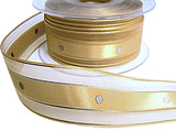 30mm Honey Gold Satin, Sheer Ribbon with Metallic Stripes & Spots