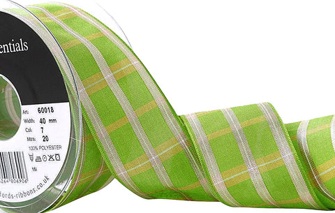 40mm Green-Yellow-Metallic Gold Tartan Ribbon by Berisfords