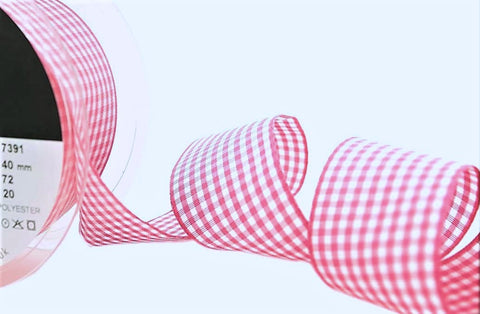 40mm Shocking Pink Polyester Gingham Ribbon by Berisfords